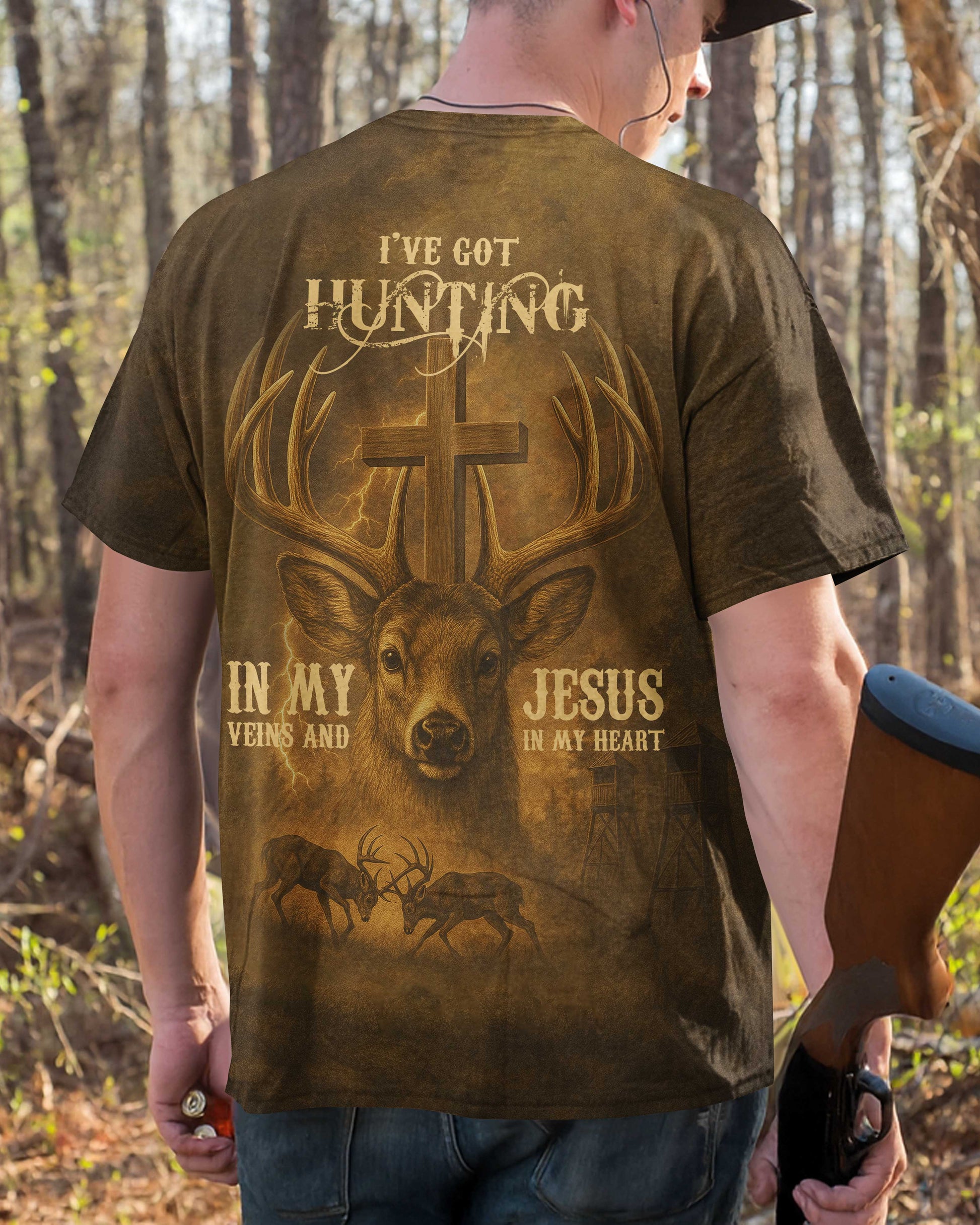 I've Got Hunting In My Veins And Jesus In My Heart All Over Print T-Shirt
