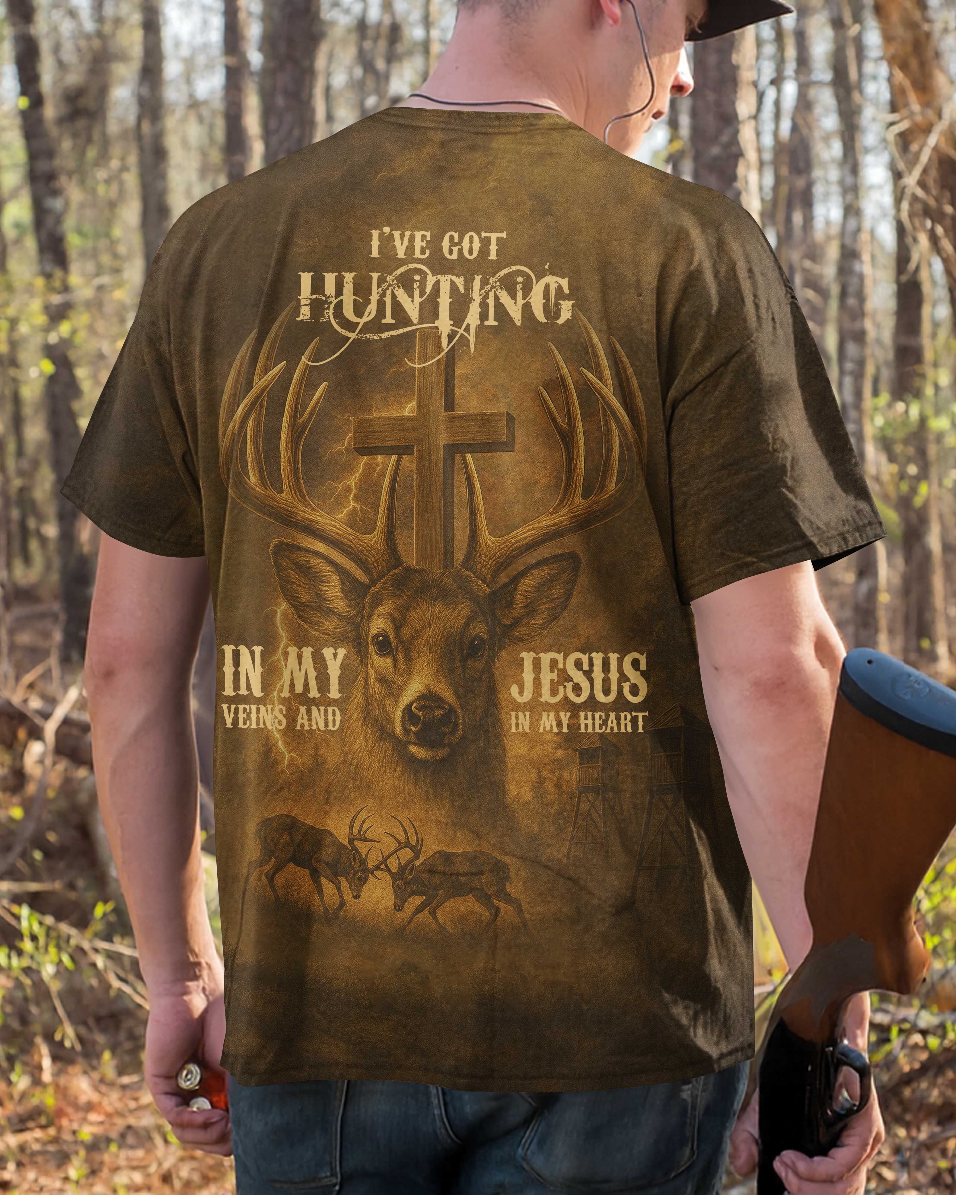 I've Got Hunting In My Veins And Jesus In My Heart All Over Print T-Shirt