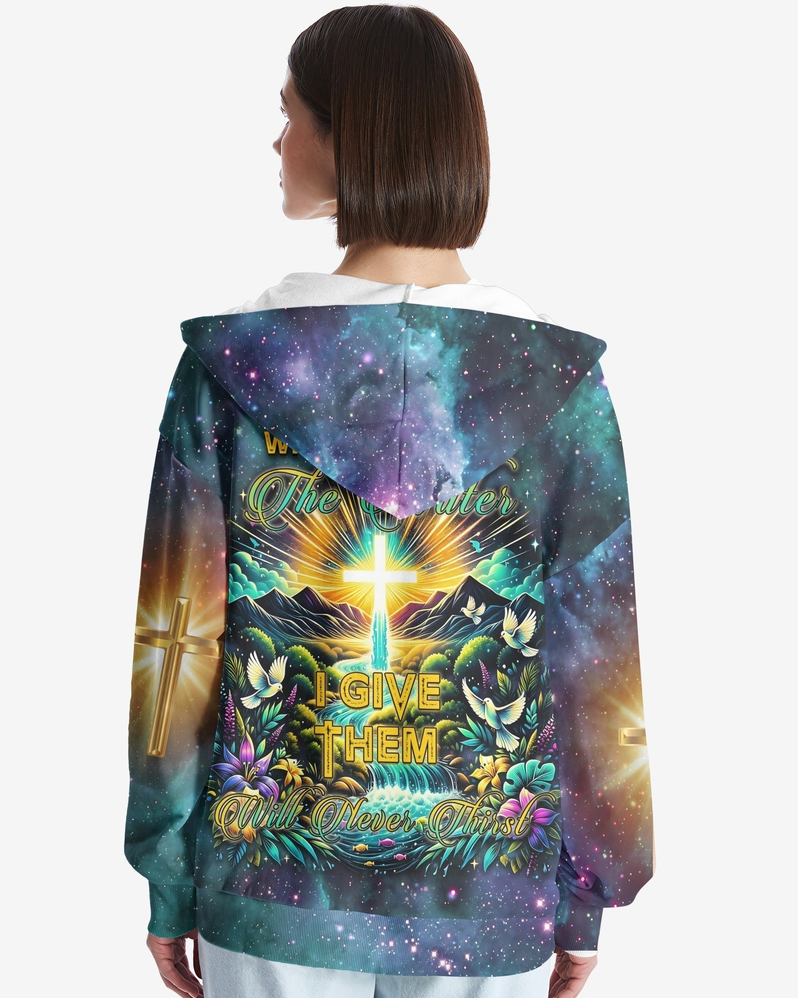 Whoever Drinks The Water I Give Them Will Never Thirst All Over Print Zip Hoodie