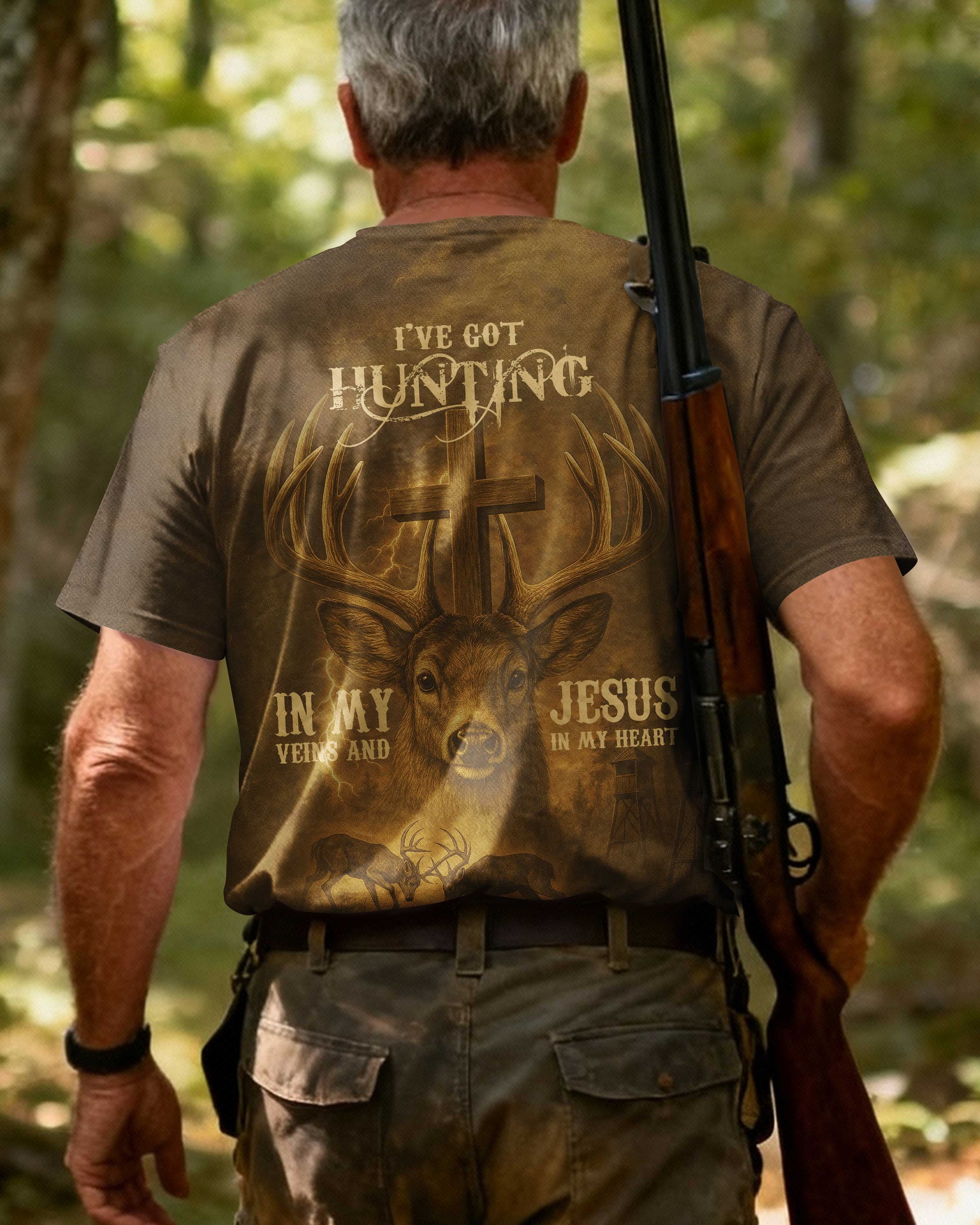 I've Got Hunting In My Veins And Jesus In My Heart All Over Print T-Shirt