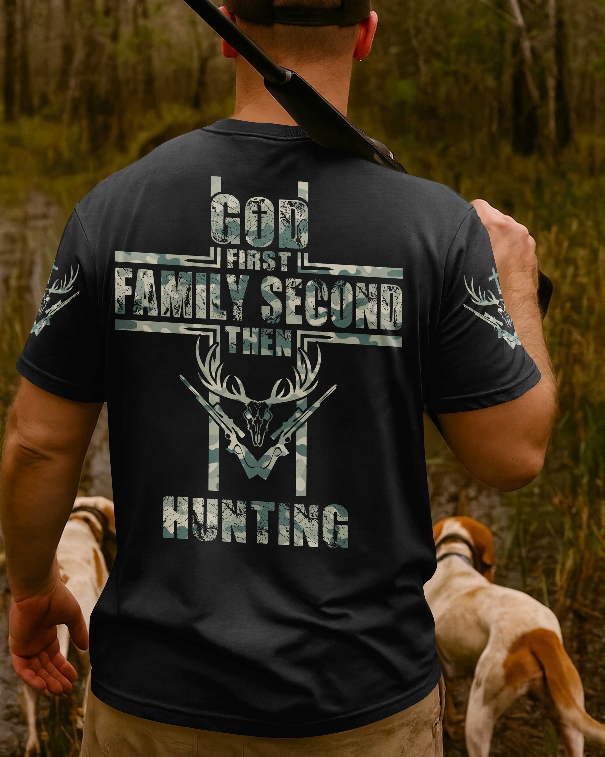 God First Family Second Then Hunting All Over Print T-Shirt