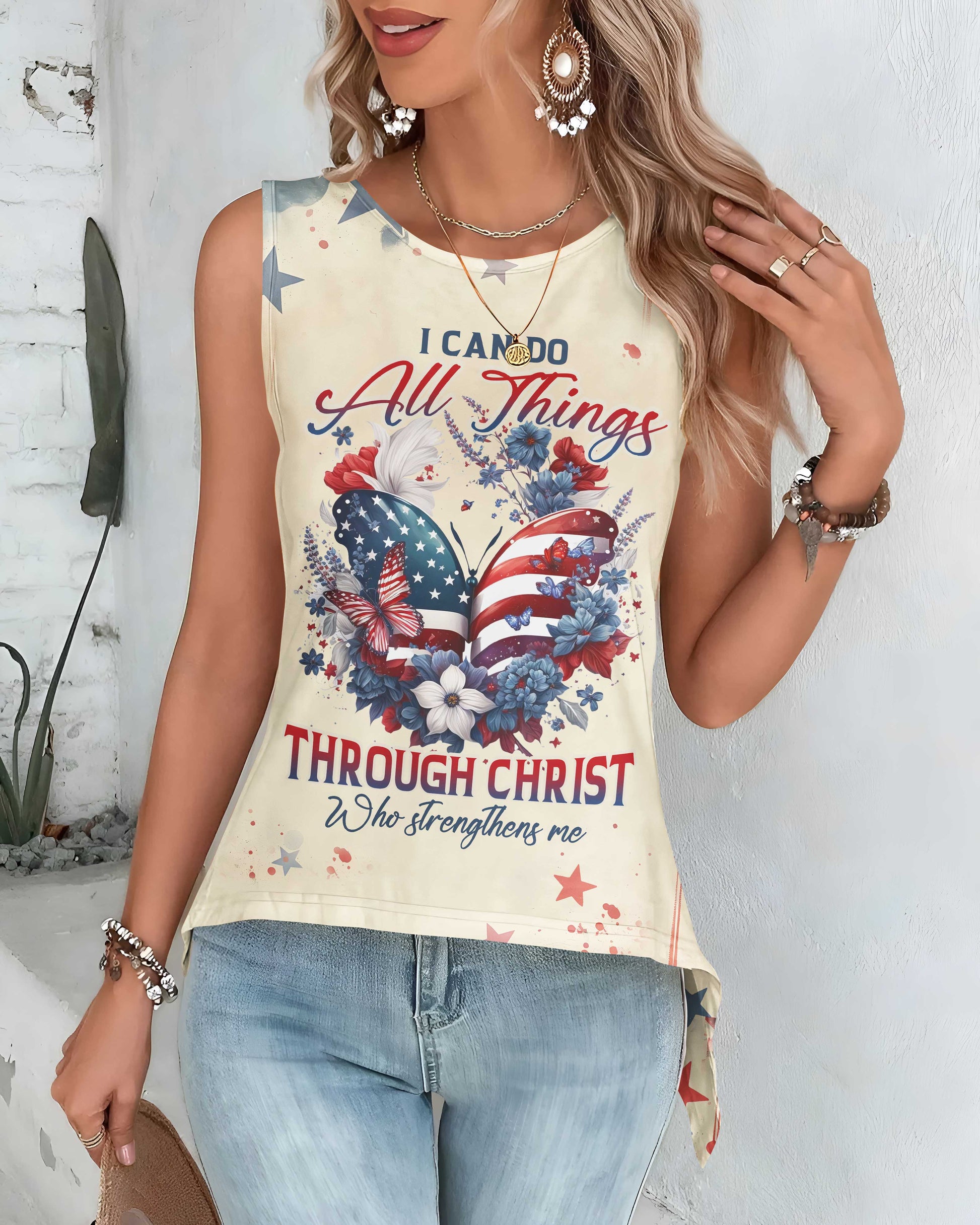I Can Do All Things Through Christ All Over Print Crop Out Wrap Back Tank Top