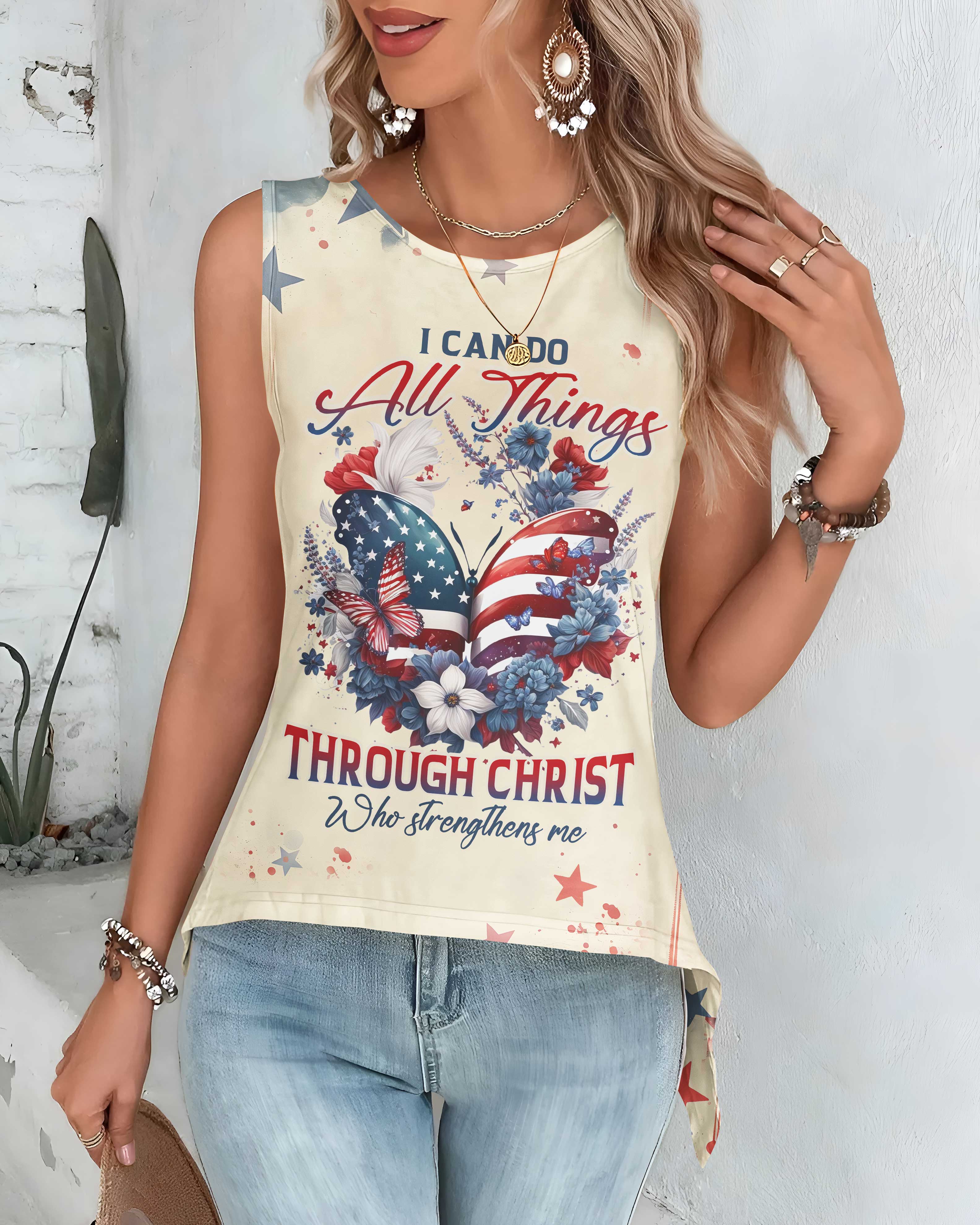 I Can Do All Things Through Christ All Over Print Crop Out Wrap Back Tank Top