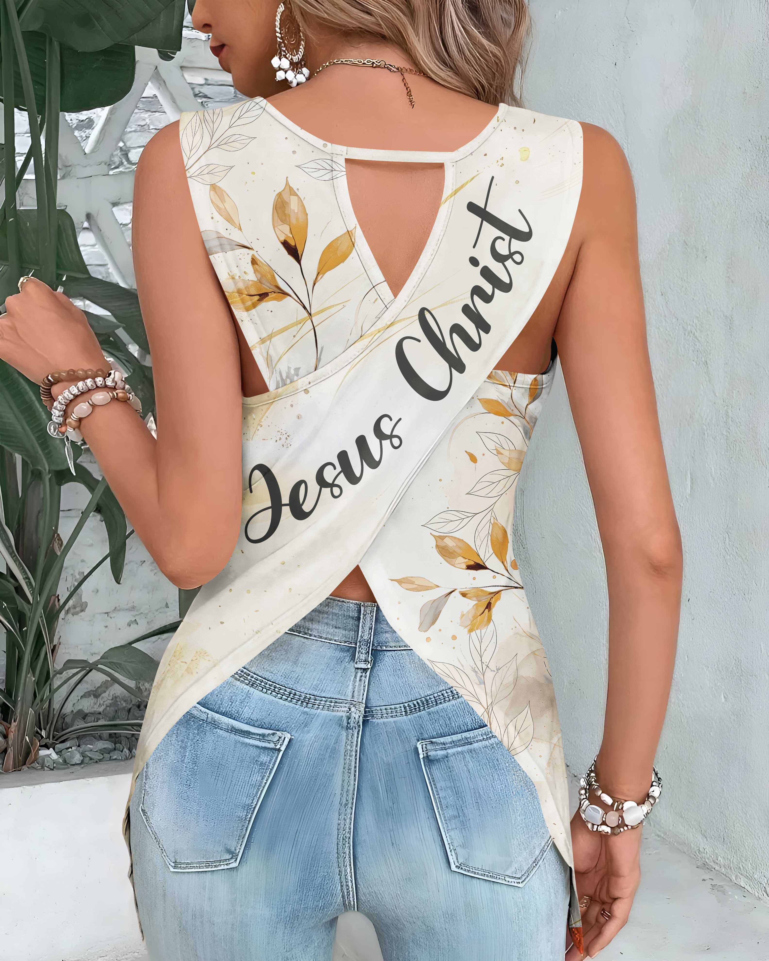 GodFidence All Over Print Crop Out Wrap Back Tank Top