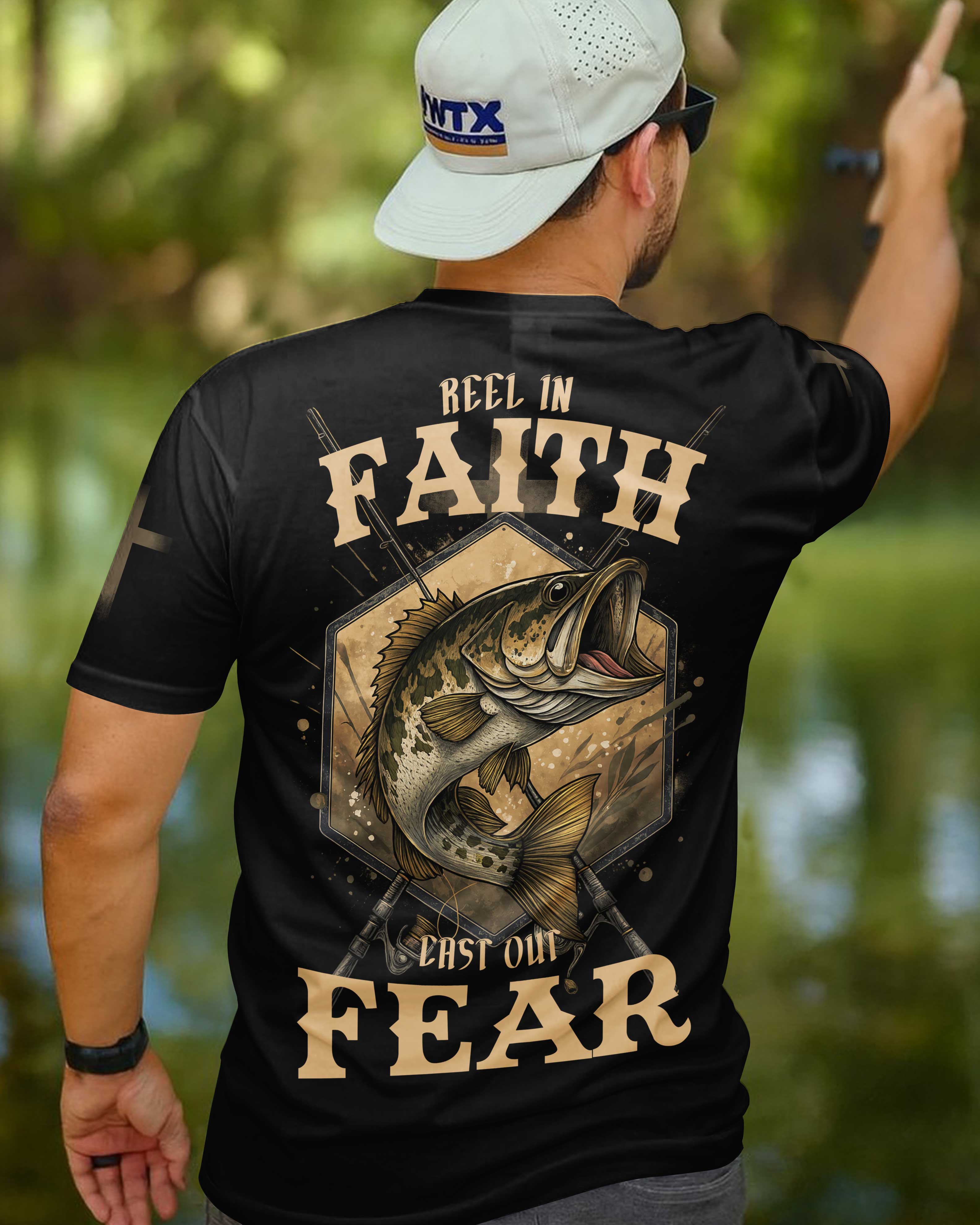 Reel In Faith Cast Out Fear All Over Print T-Shirt
