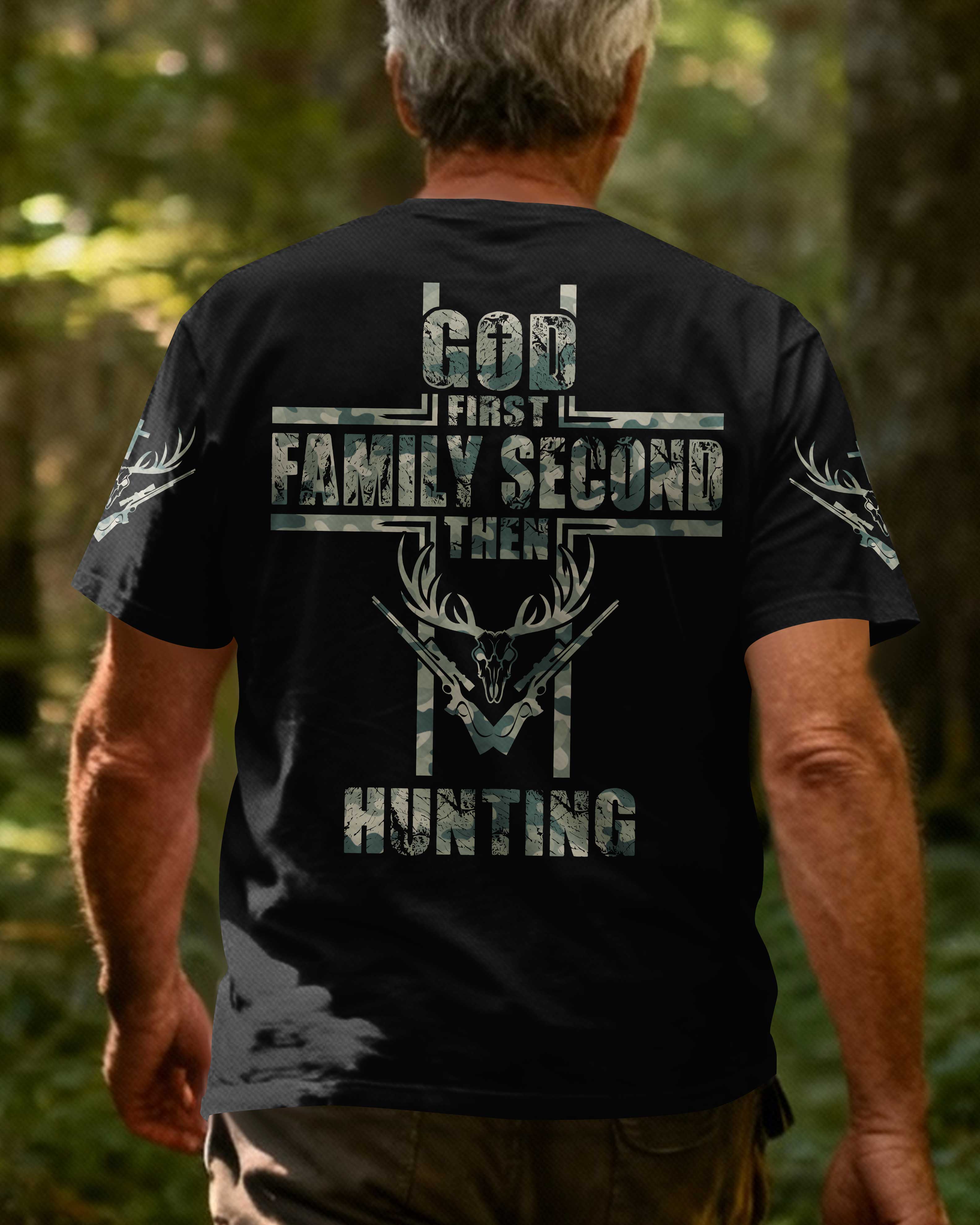 God First Family Second Then Hunting All Over Print T-Shirt