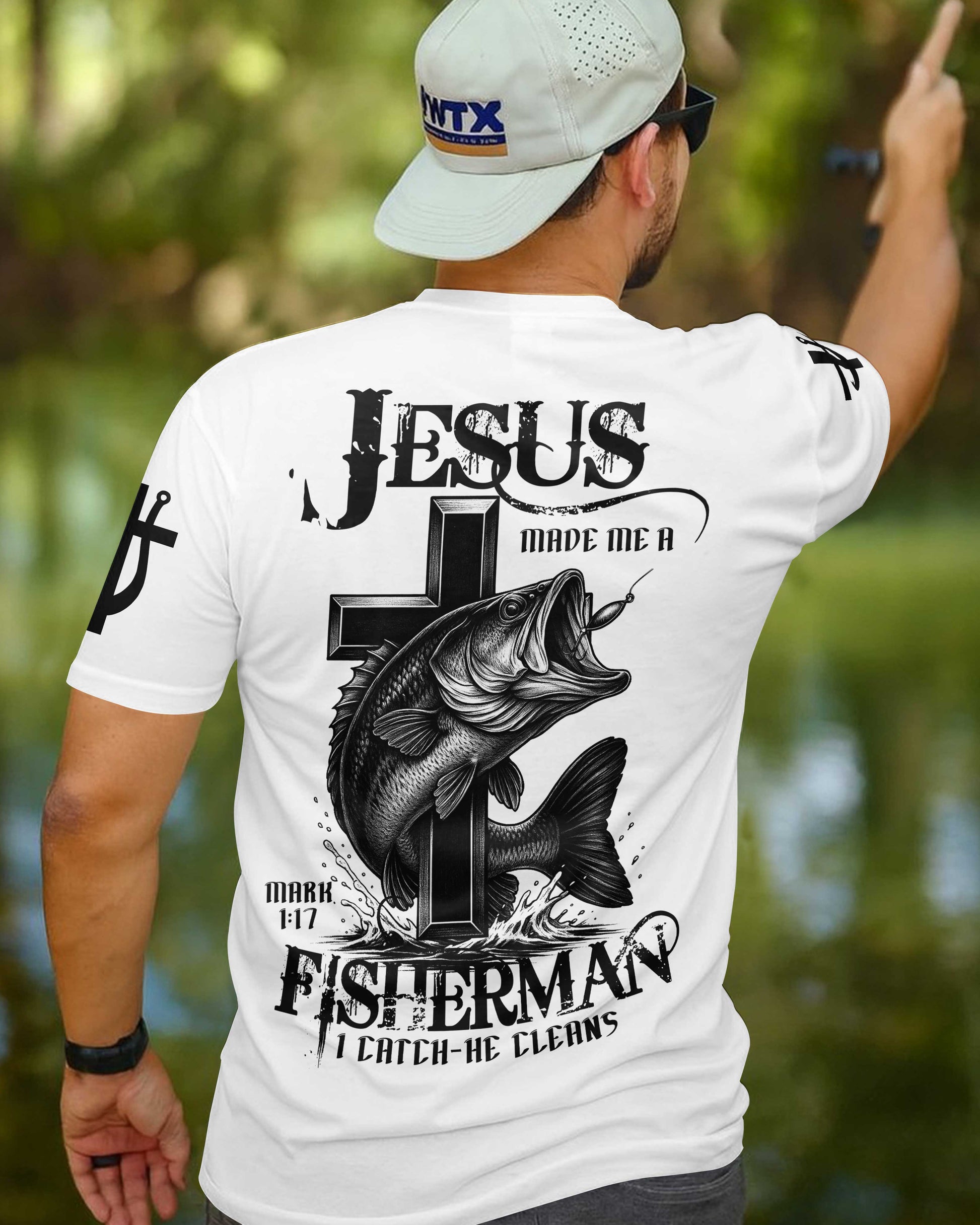Jesus Made Me A Fisherman I Catch He Cleans All Over Print T-Shirt