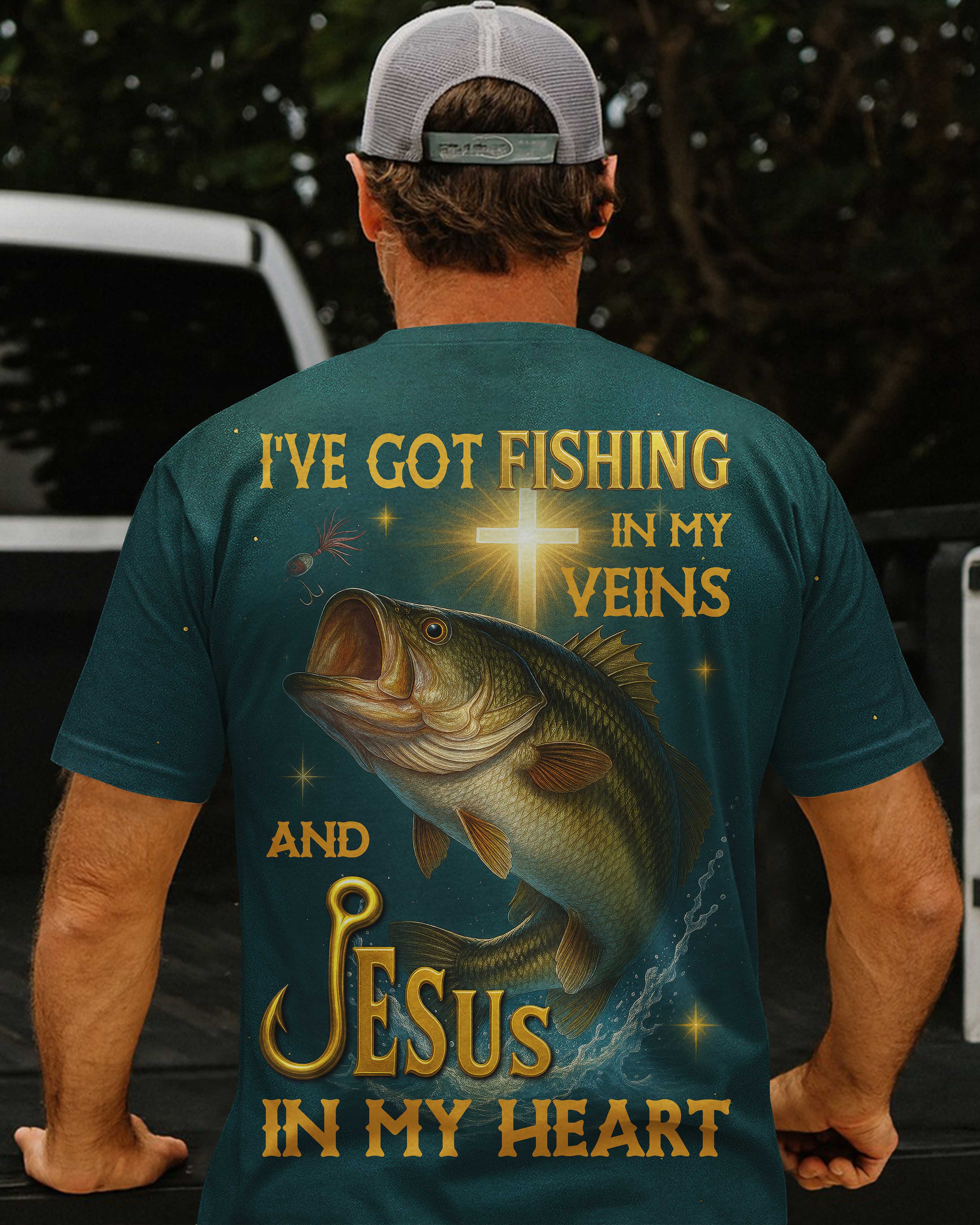 I've Got Fishing In My Veins And Jesus In My Heart All Over Print T-Shirt
