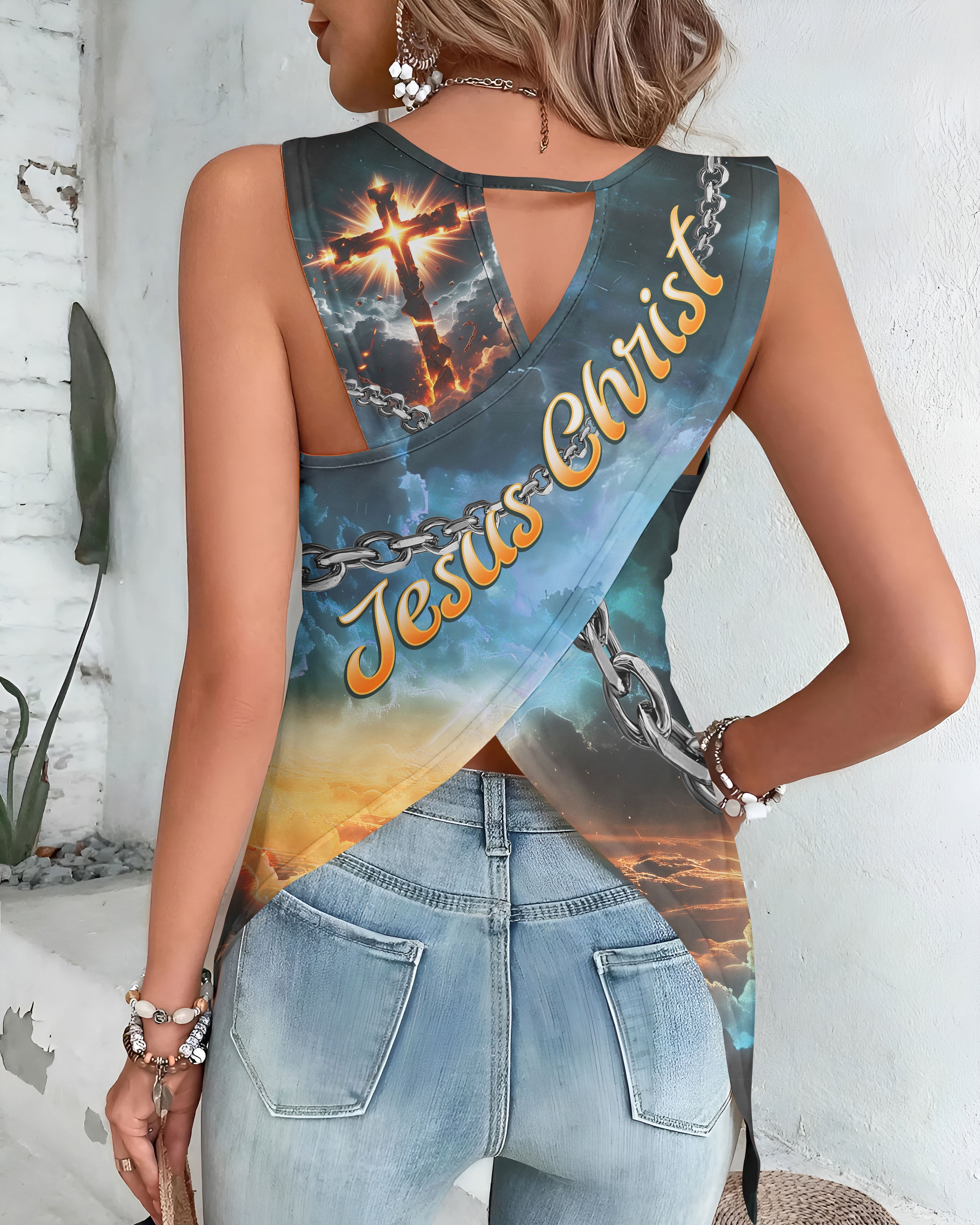 With God All Things Are Possible All Over Print Cut Out Wrap Back Tank Top