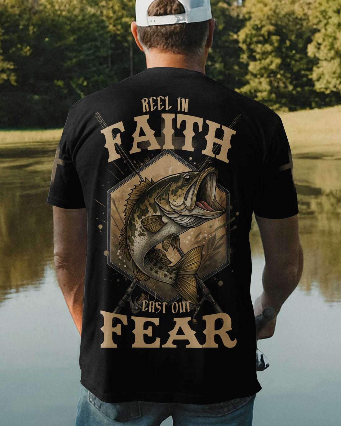 Reel In Faith Cast Out Fear All Over Print T-Shirt