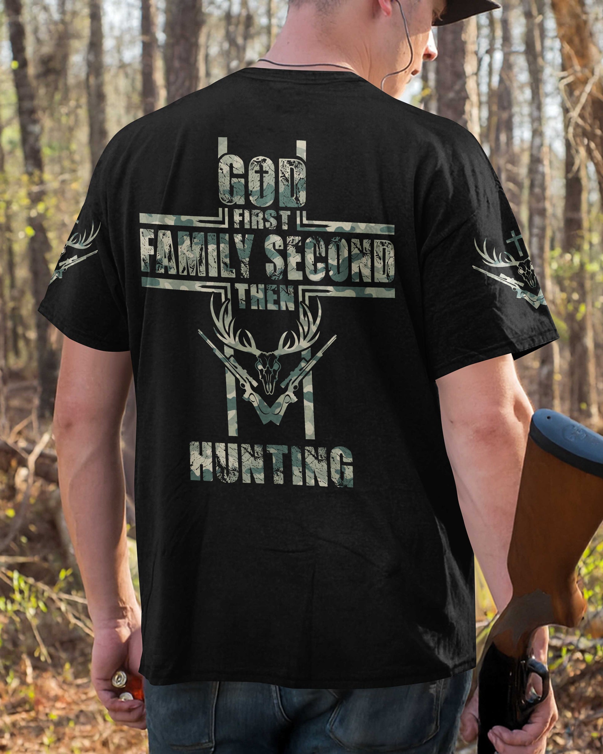 God First Family Second Then Hunting All Over Print T-Shirt