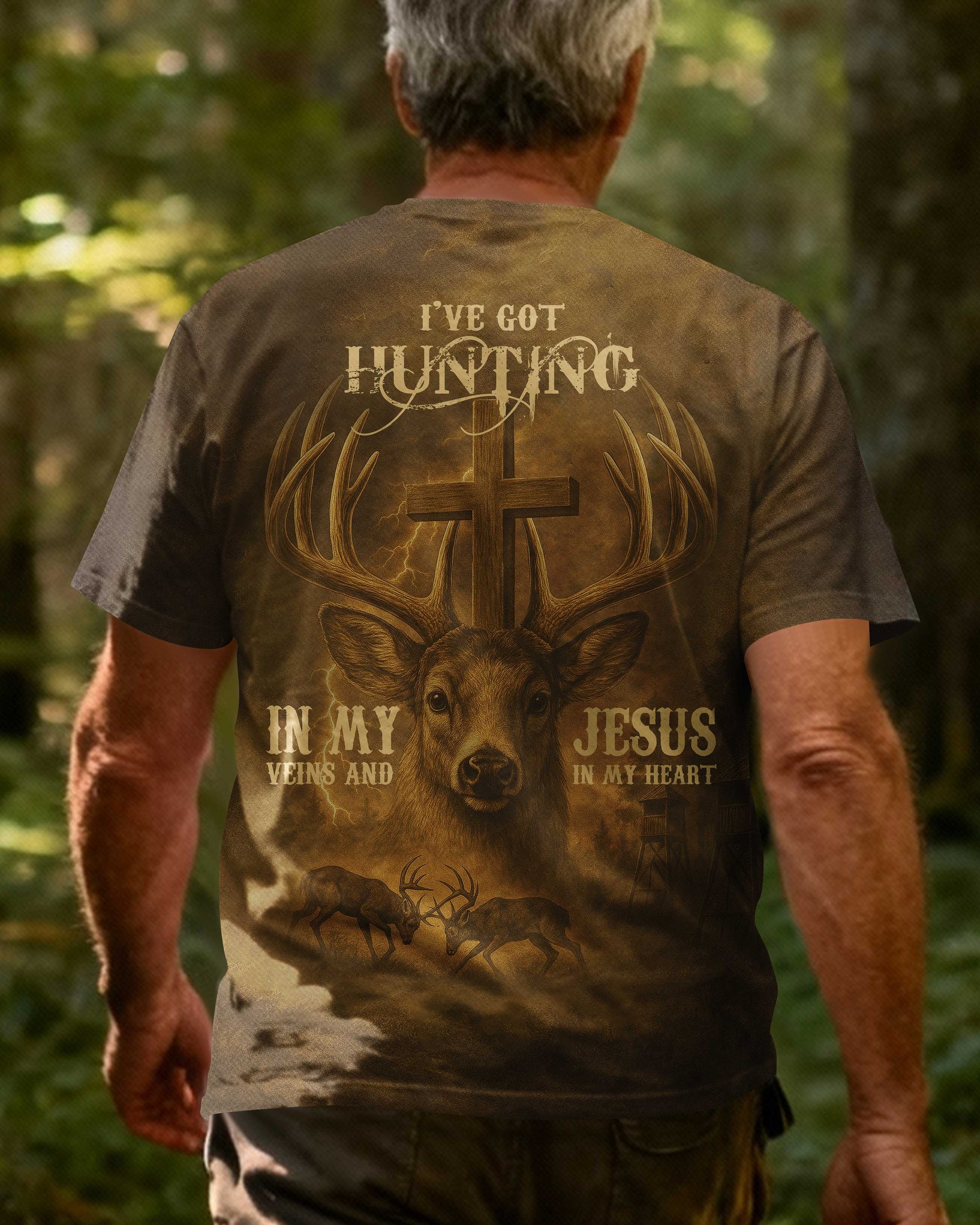 I've Got Hunting In My Veins And Jesus In My Heart All Over Print T-Shirt