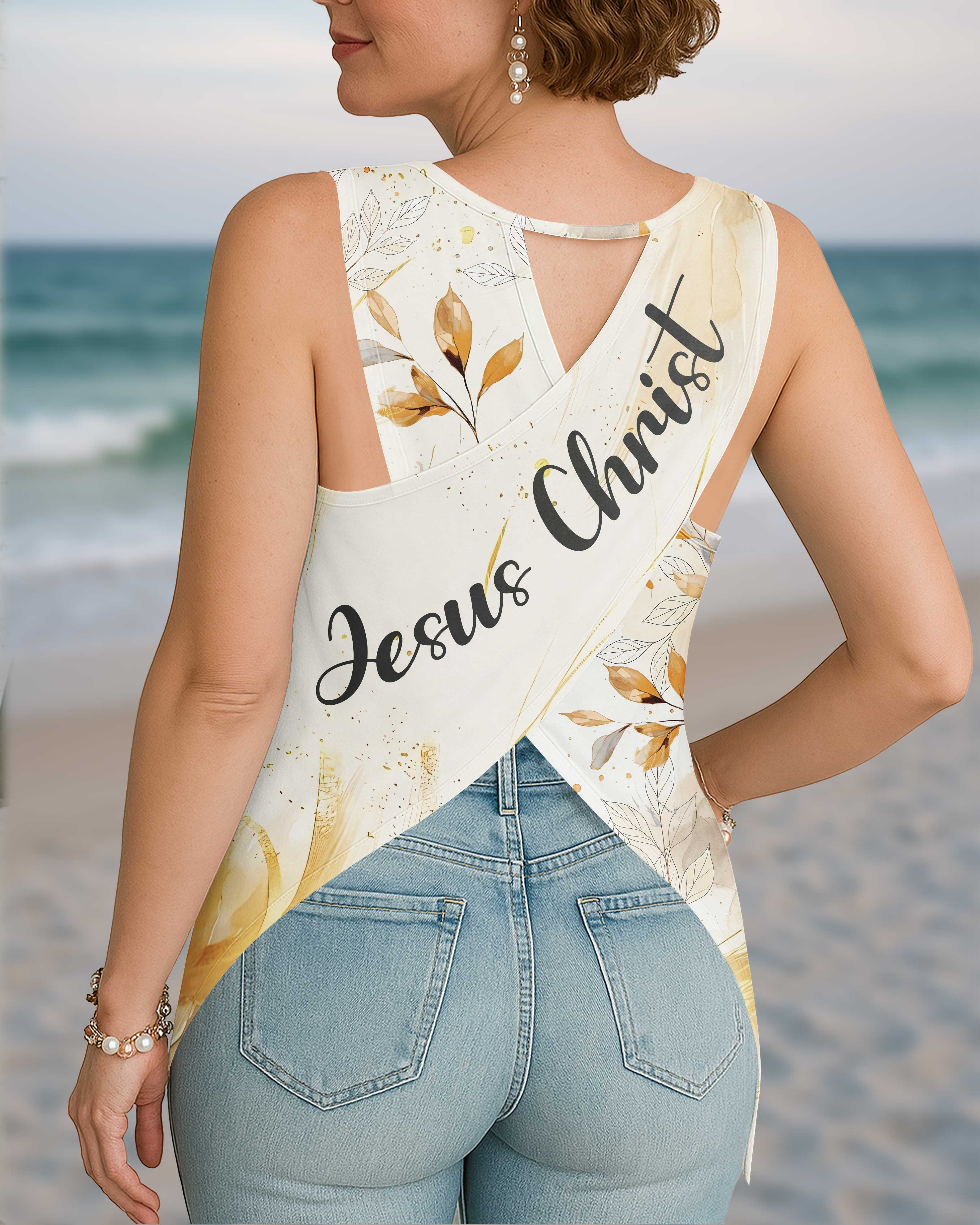 GodFidence All Over Print Crop Out Wrap Back Tank Top