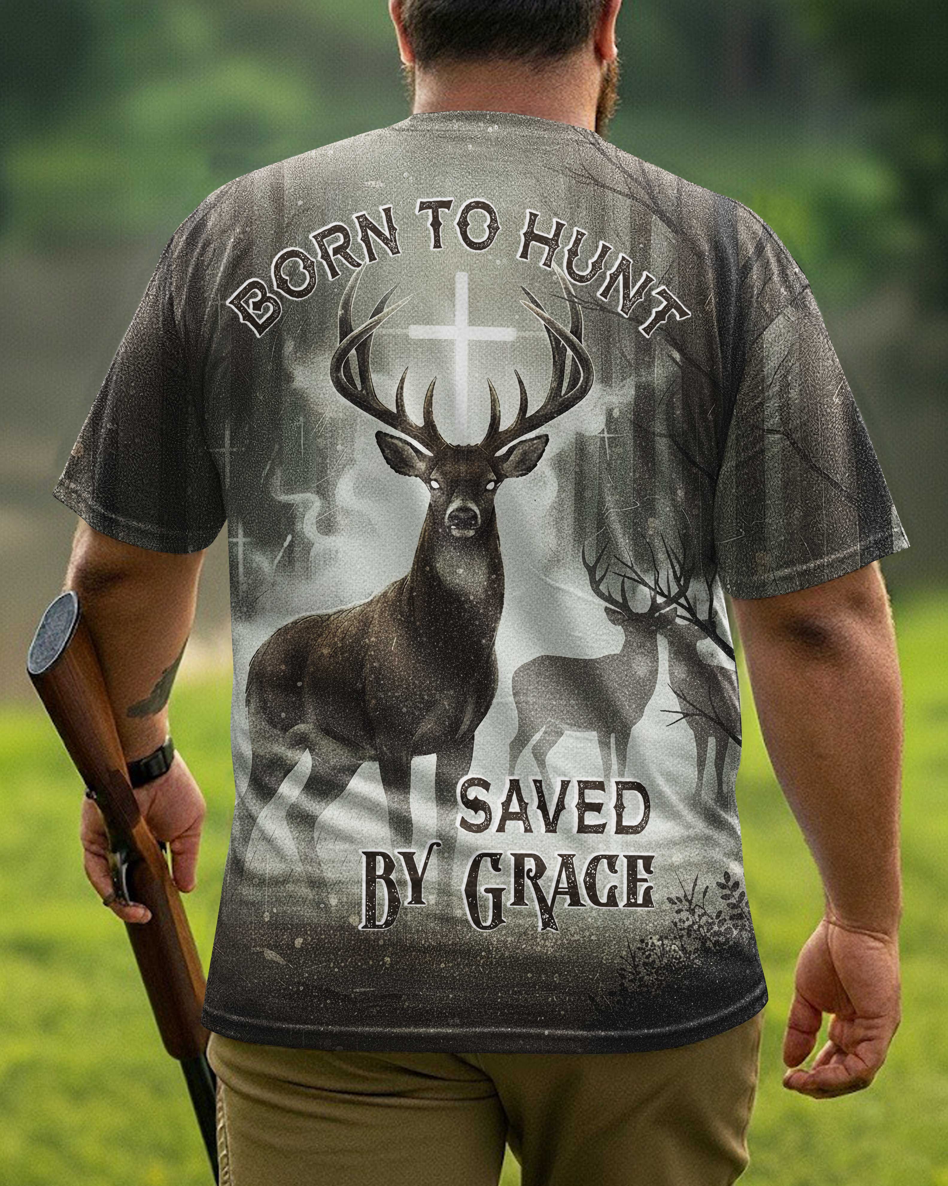 Born To Hunt Saved By Grace All Over Print T-Shirt