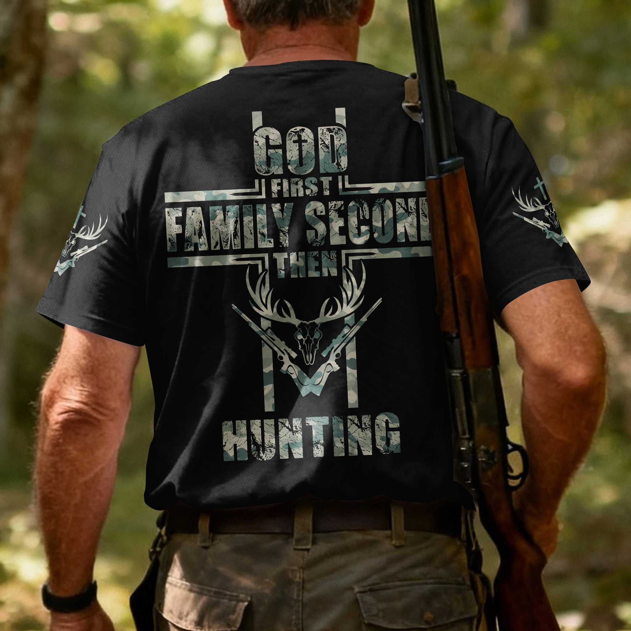 God First Family Second Then Hunting All Over Print T-Shirt