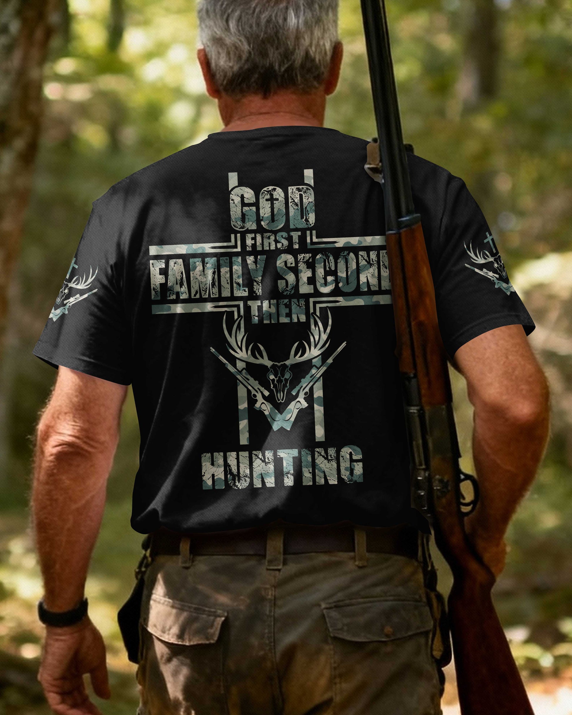God First Family Second Then Hunting All Over Print T-Shirt