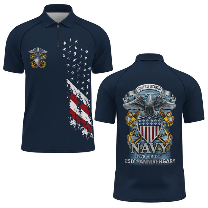 Navy 250th Anniversary Raglan Zip Polo Shirt
