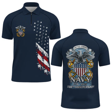 Navy 250th Anniversary Raglan Zip Polo Shirt