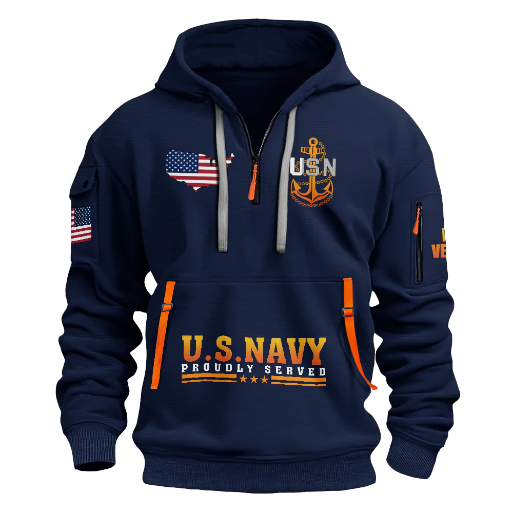 LESS THAN 1% NAVY SHIP QUARTER ZIP HOODIE
