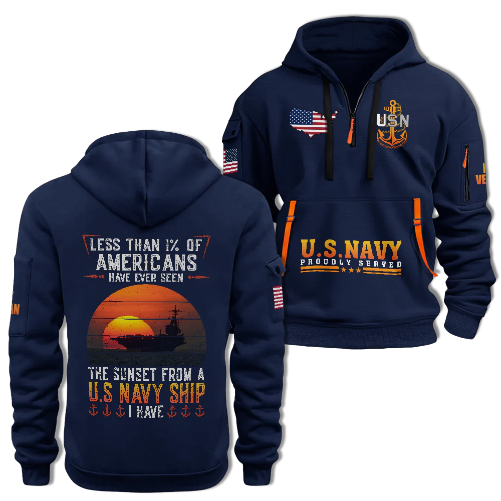 LESS THAN 1% NAVY SHIP QUARTER ZIP HOODIE