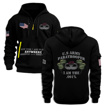 Airborne Paratrooper Any Time Any Place Anywhere Quarter Zip Hoodie