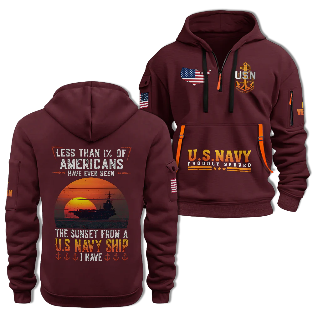 LESS THAN 1% NAVY SHIP QUARTER ZIP HOODIE