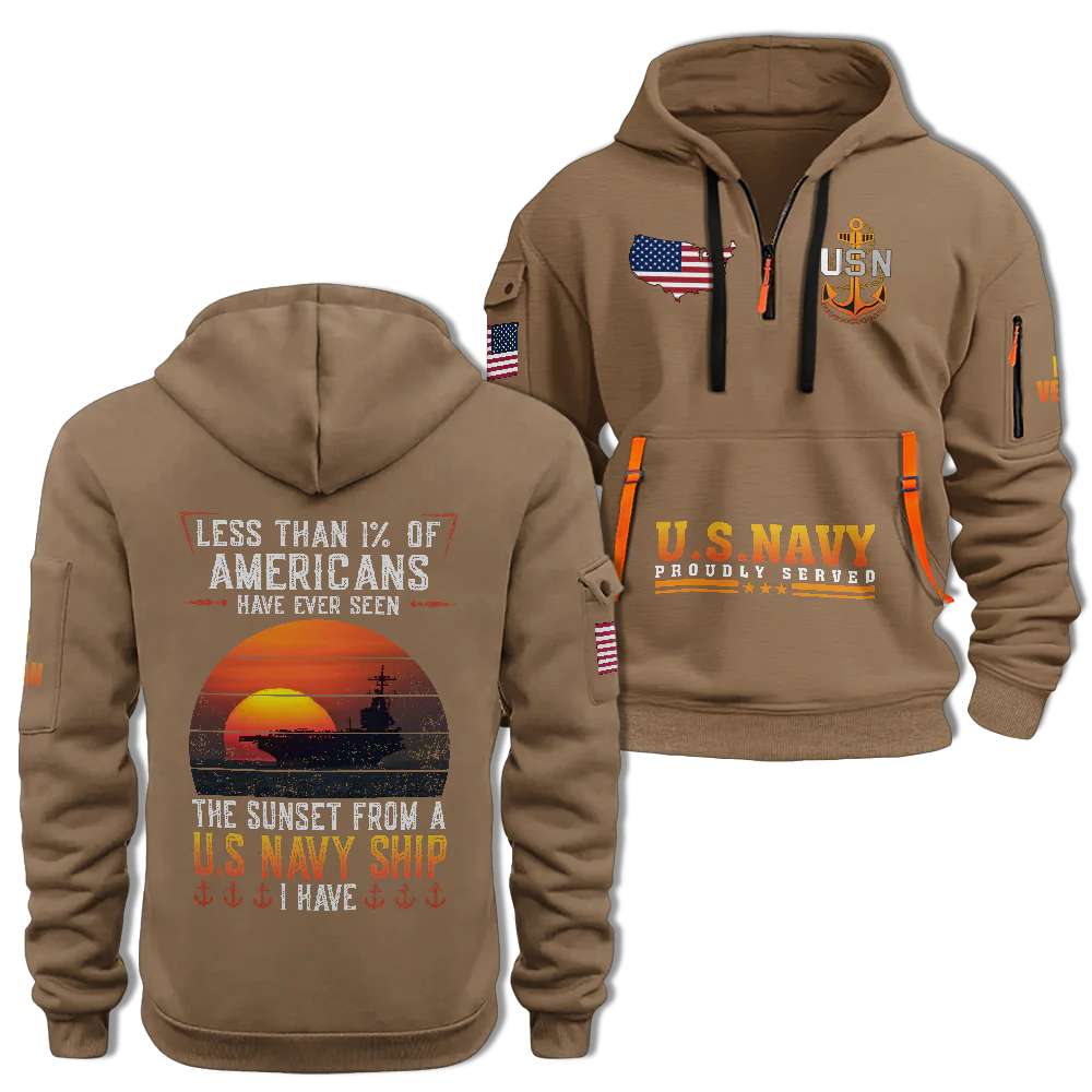 LESS THAN 1% NAVY SHIP QUARTER ZIP HOODIE