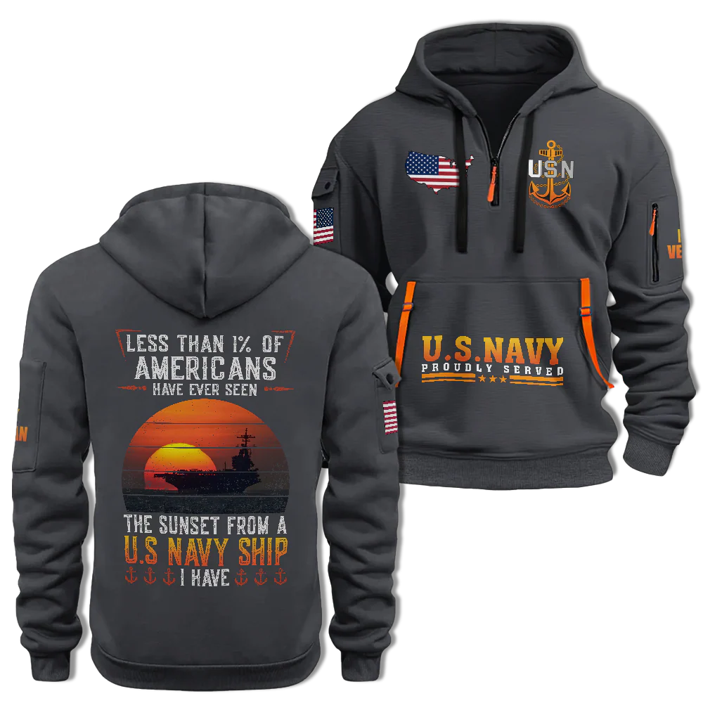LESS THAN 1% NAVY SHIP QUARTER ZIP HOODIE