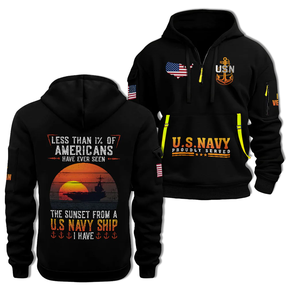 LESS THAN 1% NAVY SHIP QUARTER ZIP HOODIE