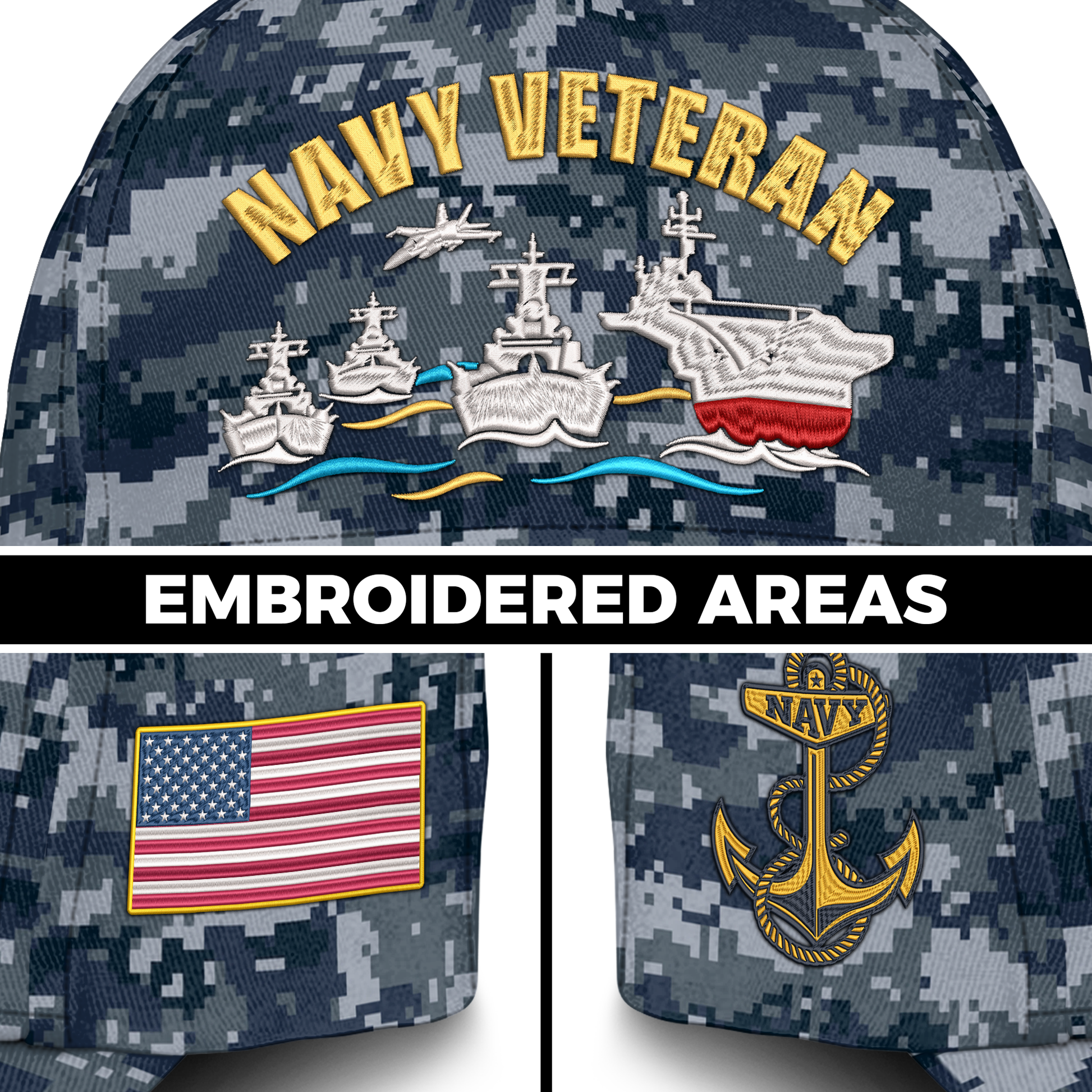 Navy Veteran Embroidered & Printed Cap