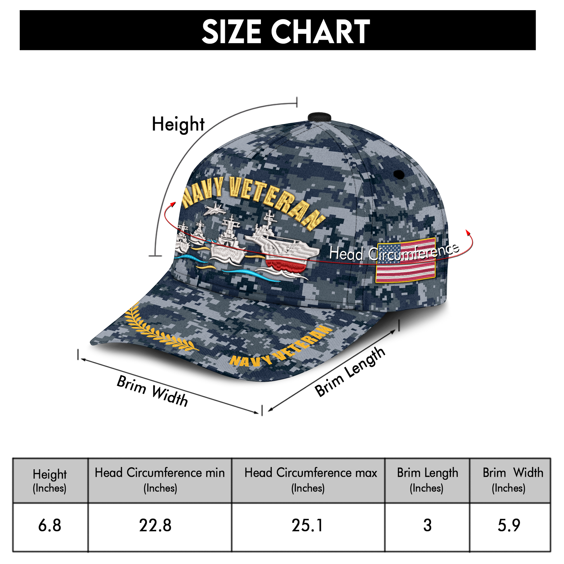 Navy Veteran Embroidered & Printed Cap