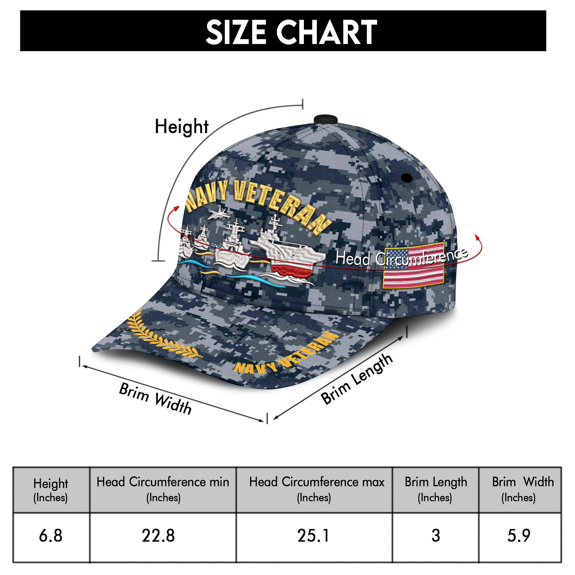 Navy Veteran Embroidered & Printed Cap
