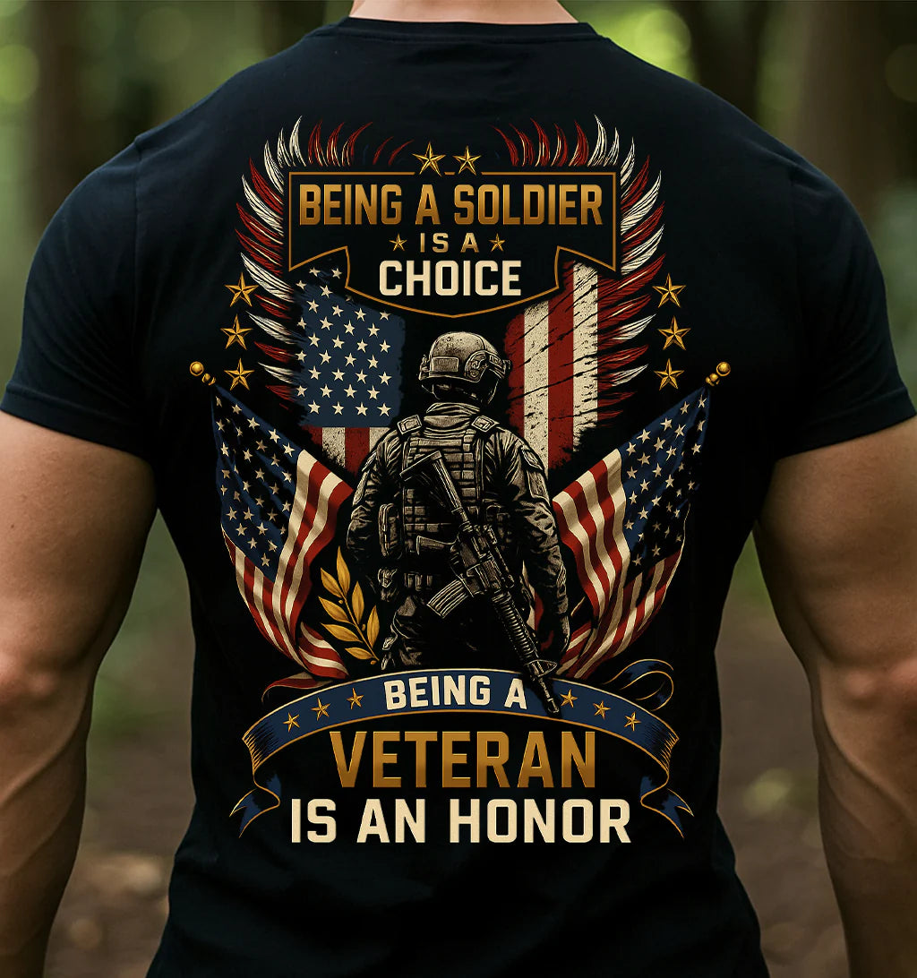 SOLDIER VETERAN HONOR T-SHIRT – PATRIOTIC MILITARY GRAPHIC TEE WITH AMERICAN FLAG FOR MEN